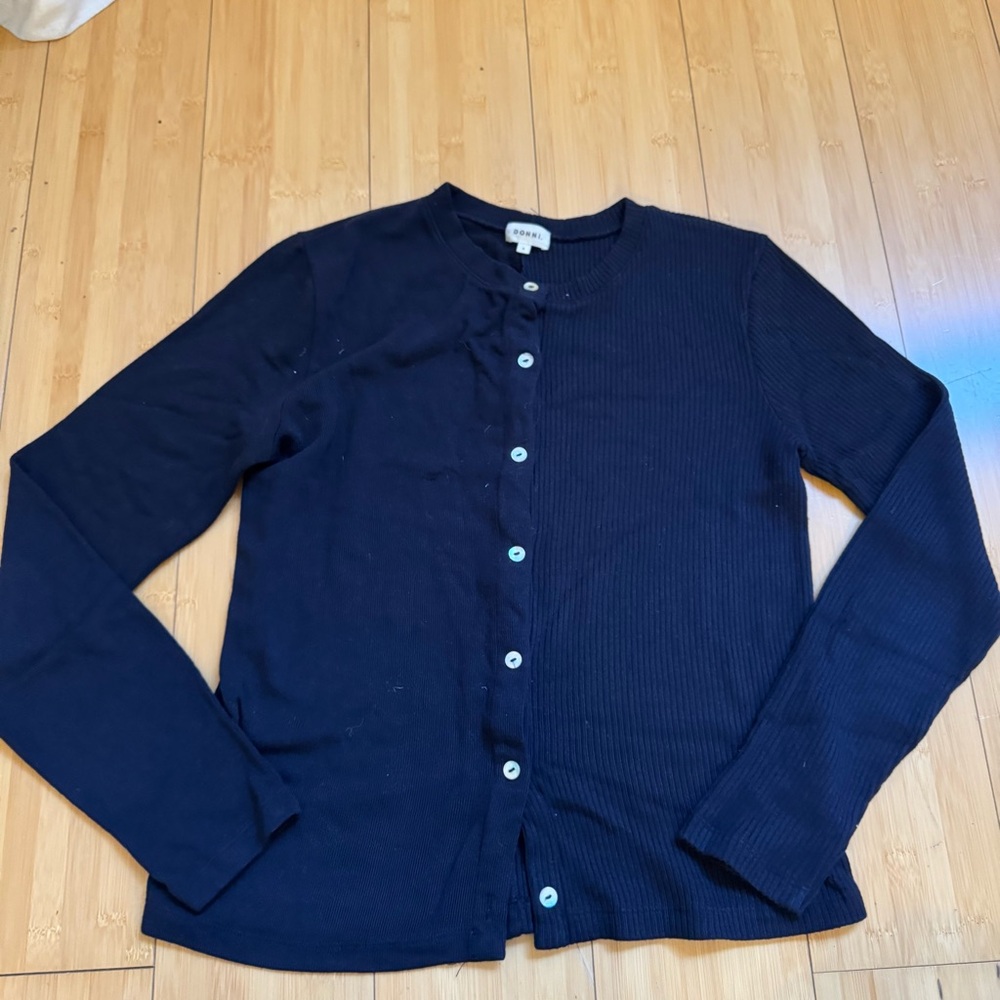 DONNI Navy Blue Ribbed Cardigan Size Small